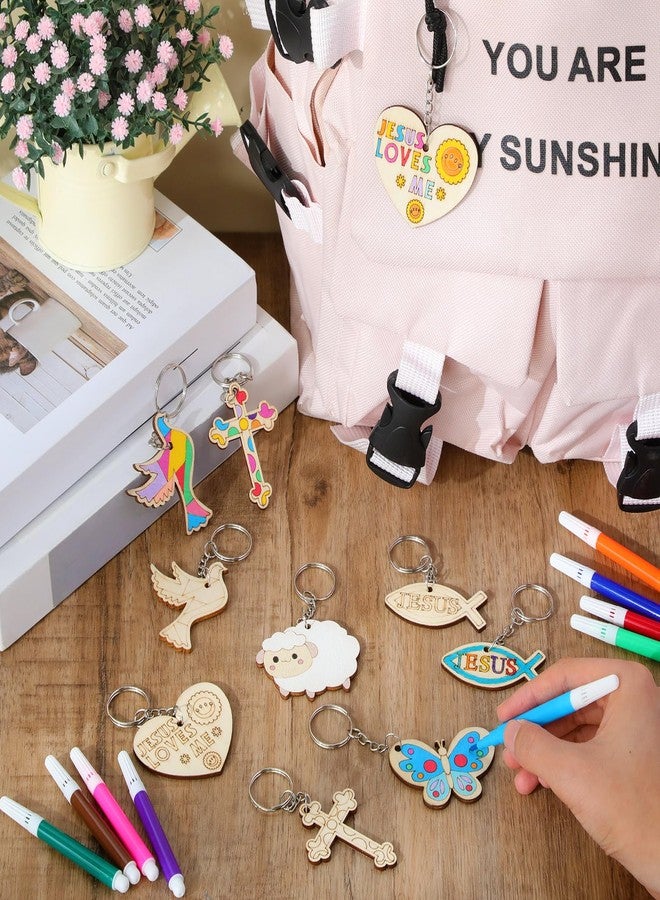 Blueweenly 24 Pcs Jesus Wood Religious Keychains Craft Kit DIY Christian Wood Keychain Craft Color Your Own Wooden Keychain for Art Activities Party Decoration Birthday Gift - Image 4